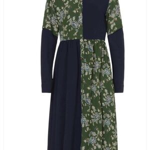 Pamela Love Green and Navy Patchwork Long Sleeve Midi Dress Medium